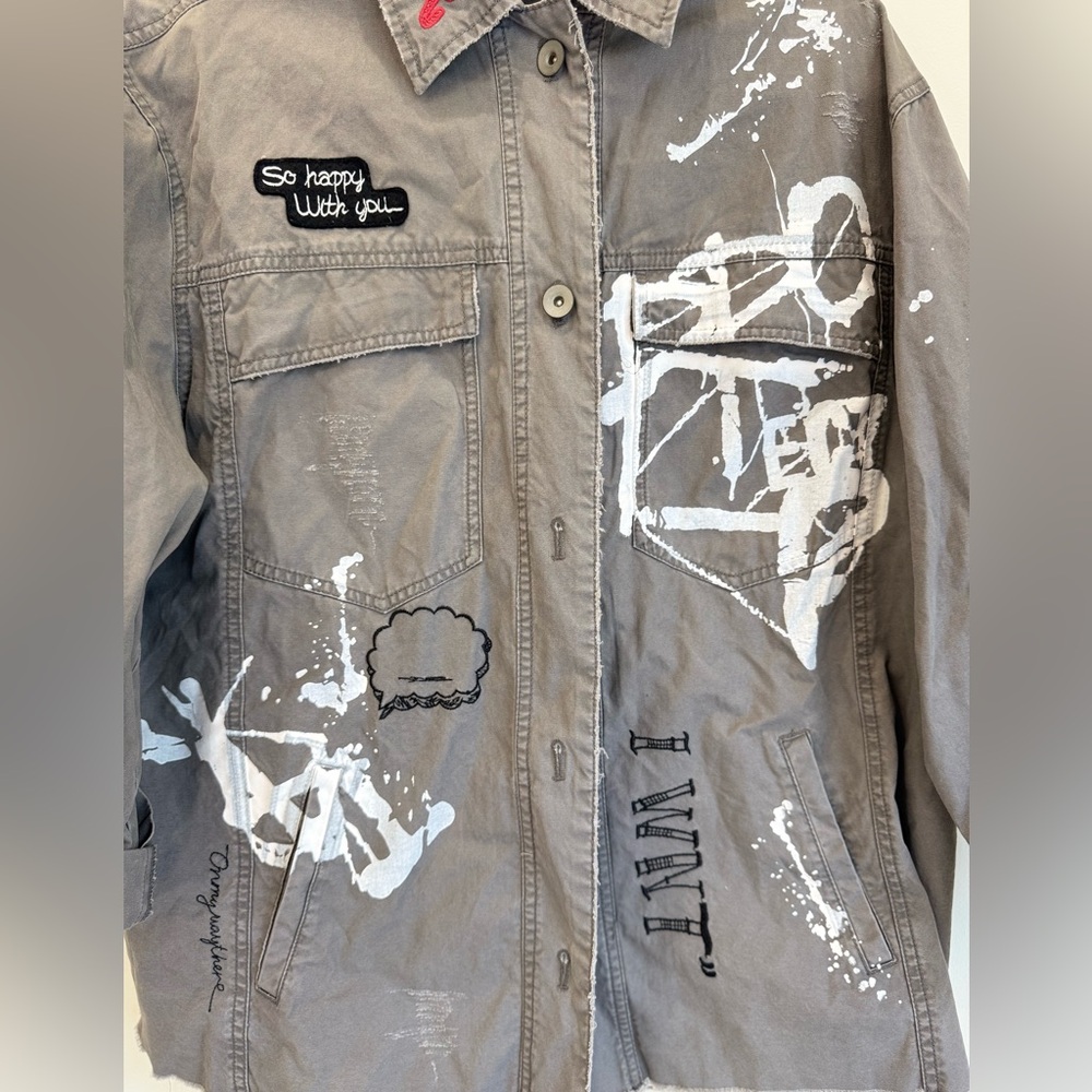 Zara Basic Graffiti Utility Jacket Custom Streetw… - image 2